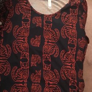 Lula roe navy and and orange cat print  Irma